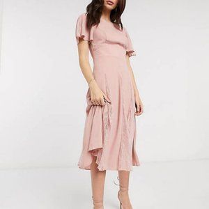 NEW ASOS Blush Lace Midi Dress Size 8